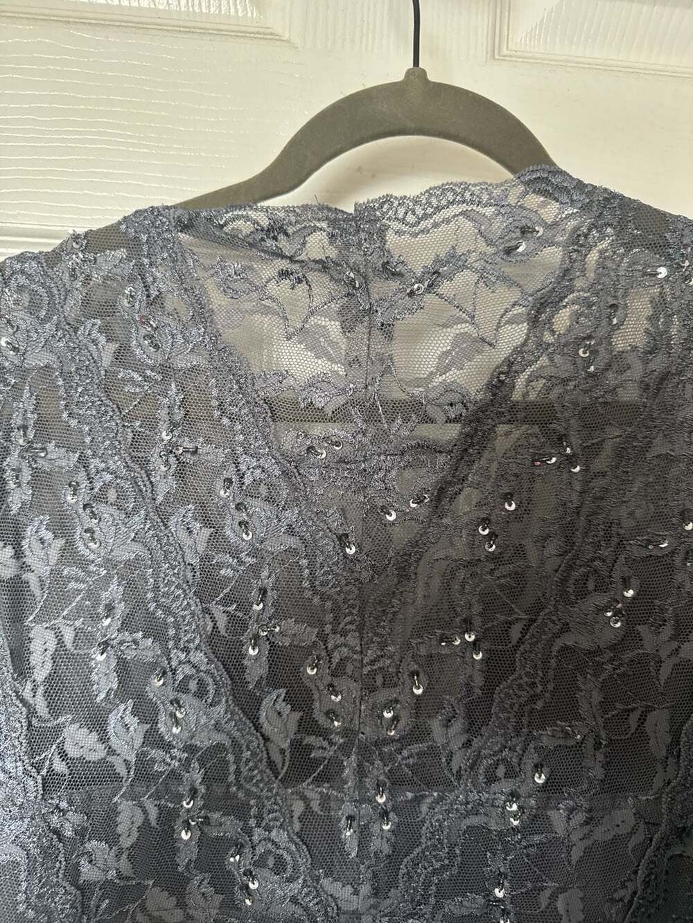 Marina Women's Gray Sequin Lace V-Neck Tiered Sheath Cocktail Dress 18W - Picture 10 of 11